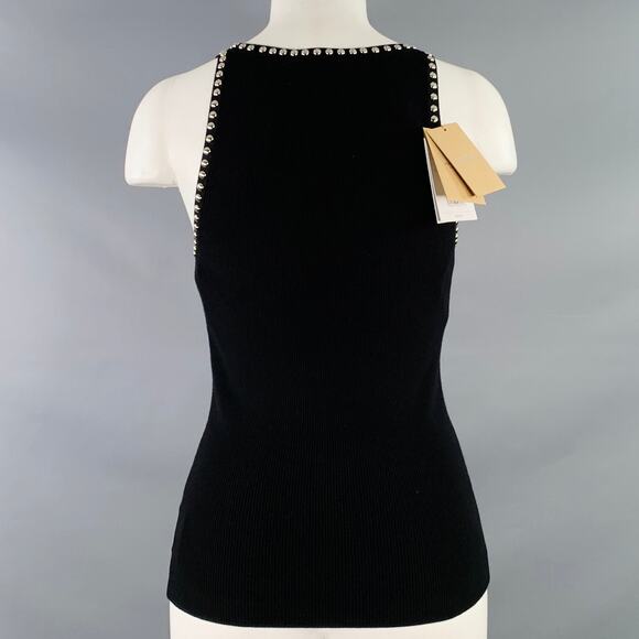 MICHAEL KORS S Black Silver Viscose Blend Rib Knit Studded Tank Casual Top - Picture 4 of 6